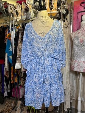 Blue & White Print Cover Up Dress